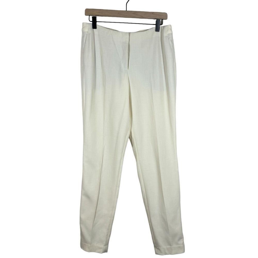 AKRIS Cream Tapered Leg Trouser Pant Neutral Woven Wool Blend Lined Size 8
